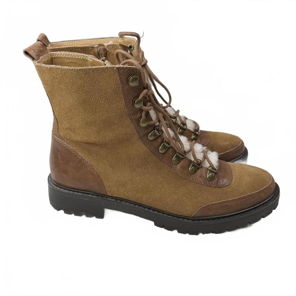 Lucky Brand Leather ILIANA Women's Lace-Up, zip‎ up faux sherpa Boots Size 10 - Picture 5 of 7